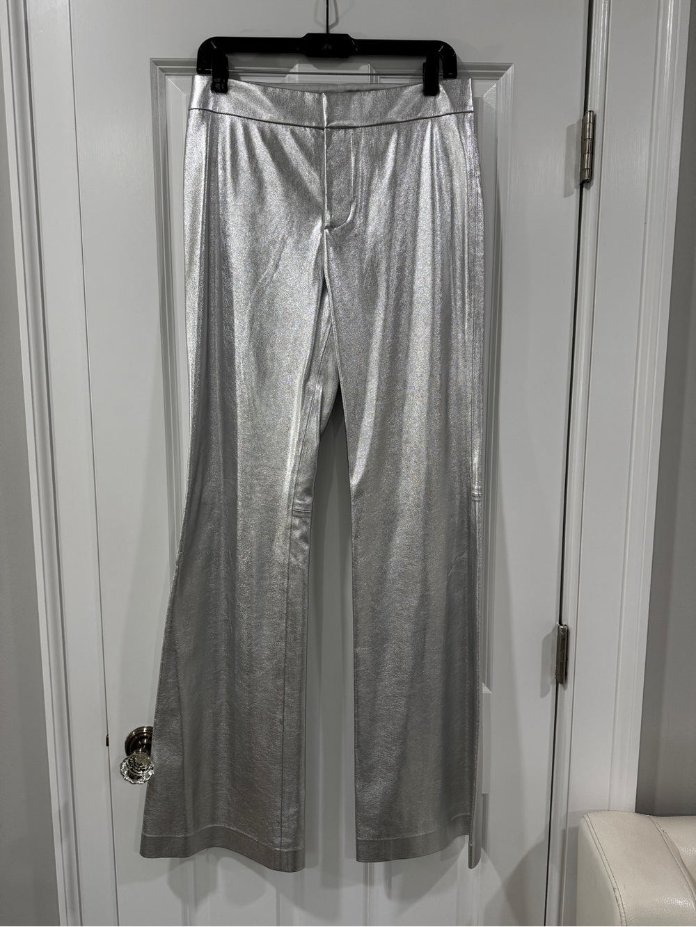 Alice + Olivia Metallic Silver Wide-Leg Pants